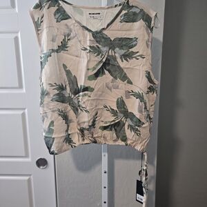 One Teaspoon Beige and Green Tropical Print Blouse